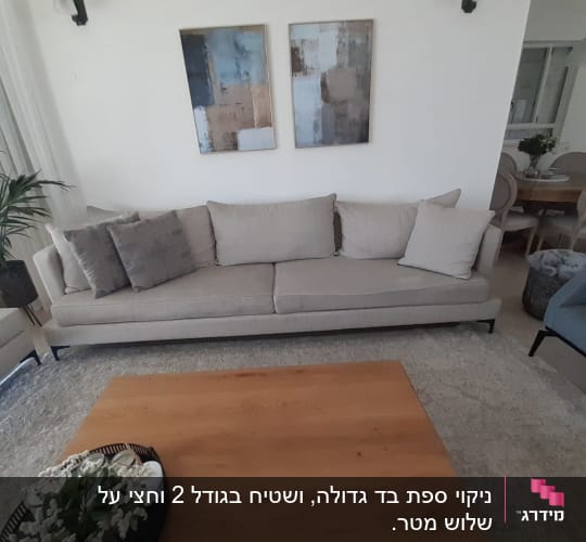 ספה אפורה עם כריות על שטיח בהיר